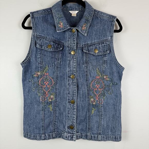 Christopher & Banks Jackets & Blazers - Christopher Banks Denim Boho Vest M Blue Embroidered Collared Eclectic Western